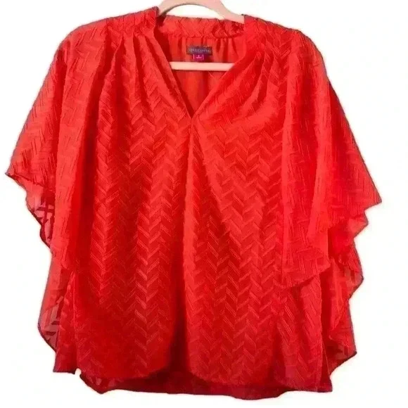 VINCE CAMUTO- NWT Orange Citrus Splash Ruffled Sleeves Blouse Sz Small - Picture 14 of 15